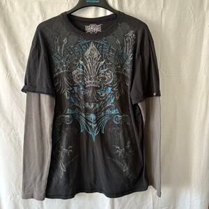 Vintage Y2K MMA Elite Shirt Mens 2XL Black Grunge Emo Punk Thermal Long Sleeve